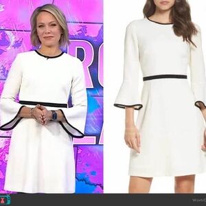 Eliza J Piped Trim Bell Sleeve Fit & Flare Dress Cream & Black Nordstrom